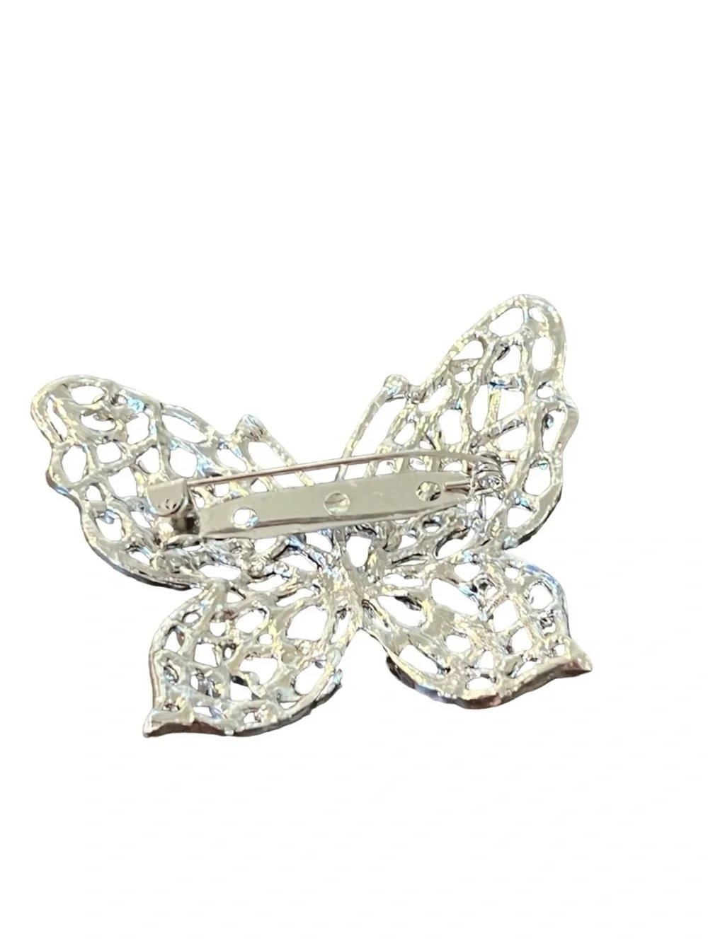 Silver Butterfly Brooch with Black and Iridescent Stones FINAL PRICE DROP